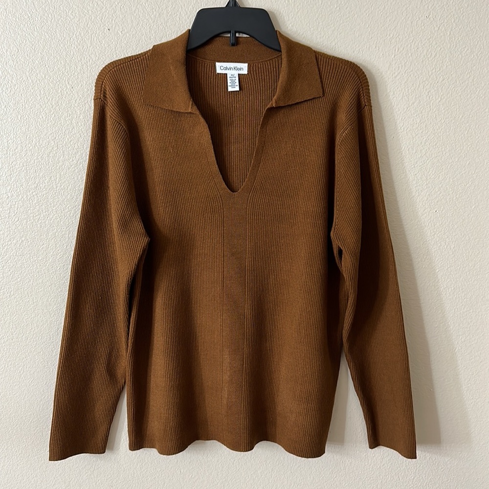 Womens Calvin Klein V-Neck Polo Sweater